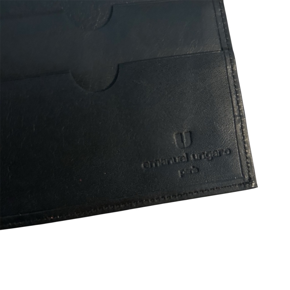 VTG Emanuel Ungaro Paris Slim Long Black Leather Wallet Bifold EUC - Picture 4 of 8